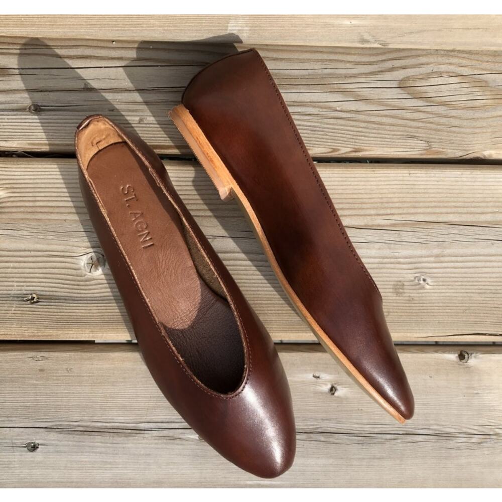 St. Agni Brown Leather Pointed Flats